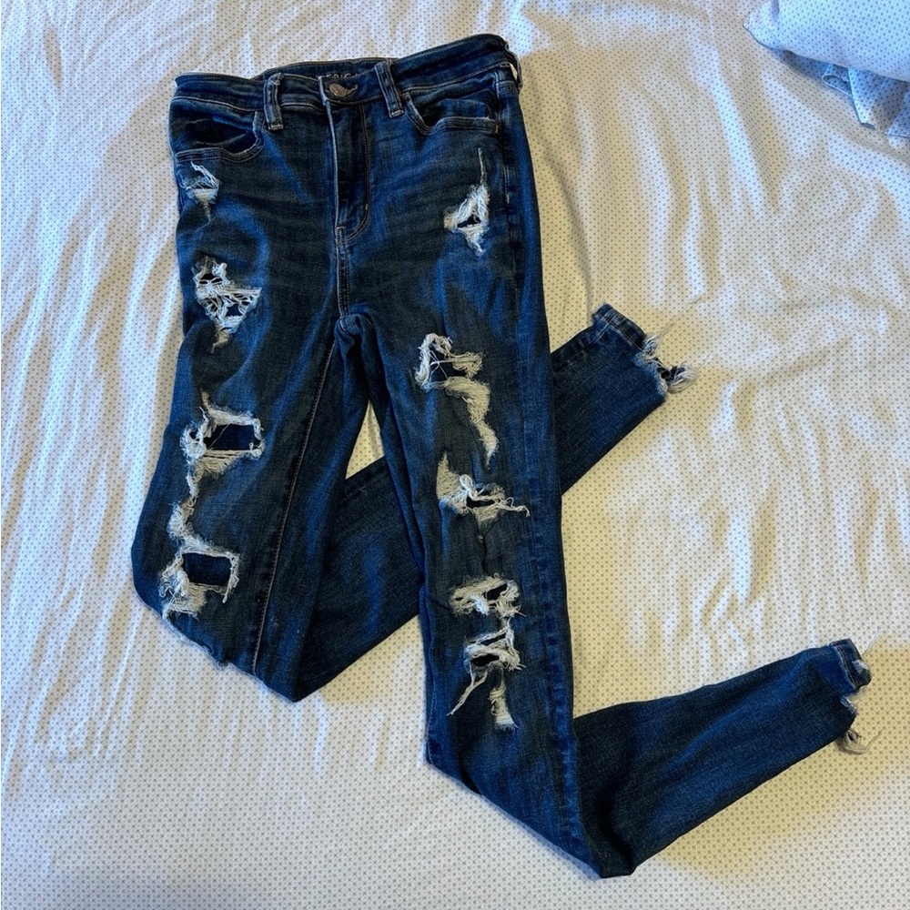 American Eagle Outfitters Ripped Dark Blue Skinny Jeans